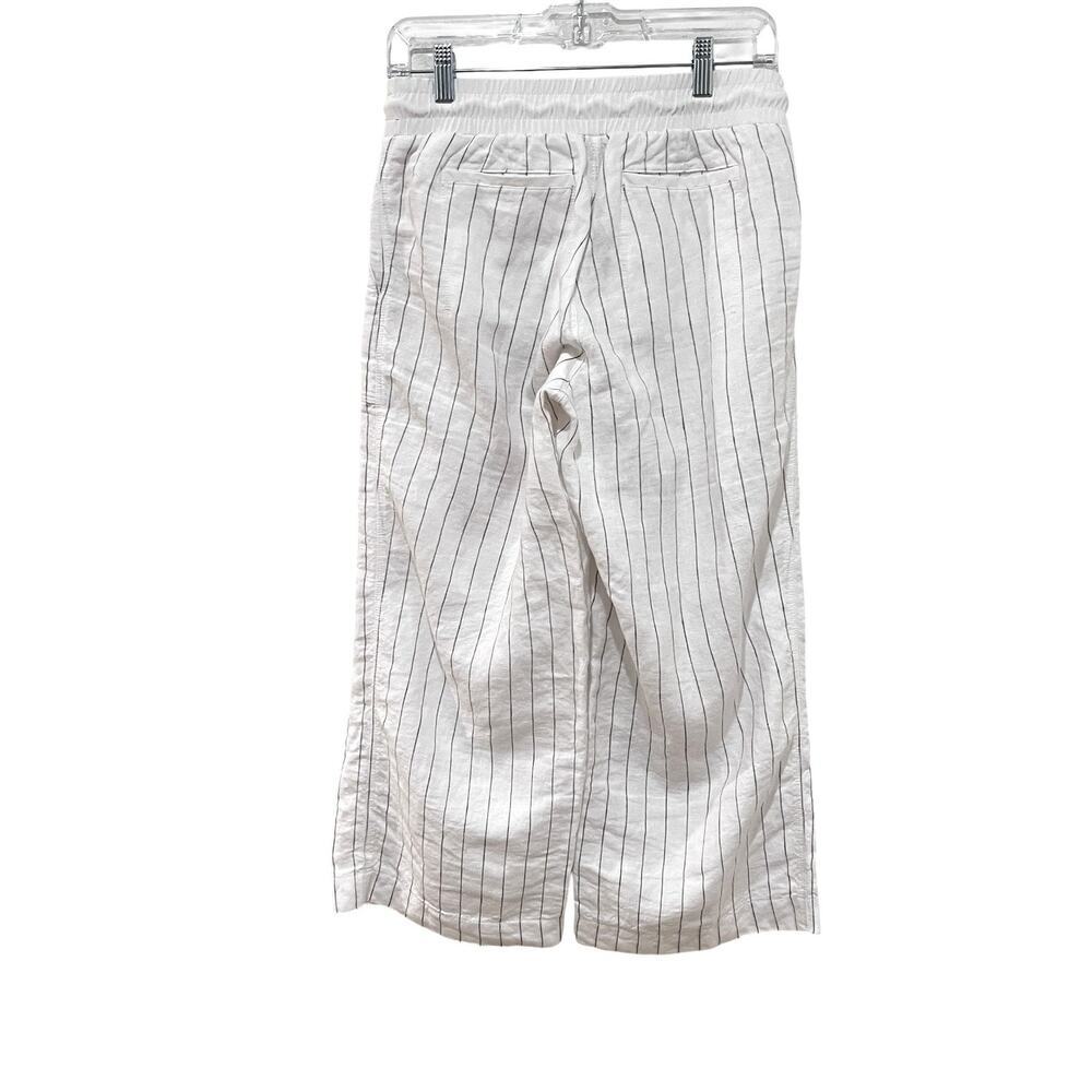 Athleta Womens Pants 4 White Linen Wide Leg Cropped Striped Drawstring Waist - Picture 2 of 5